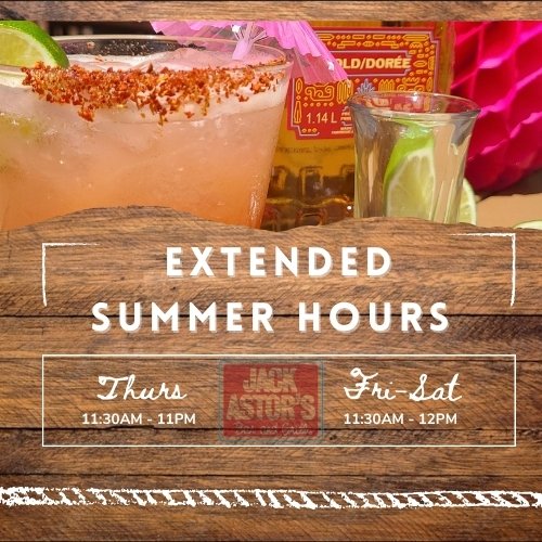 Instagram post that reads extended summer hours at jack astors
